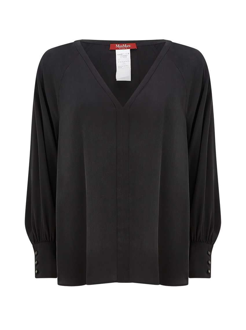 MAXMARA STUDIO Ardenne long sleeve V neck silk blouse black at Ede ...