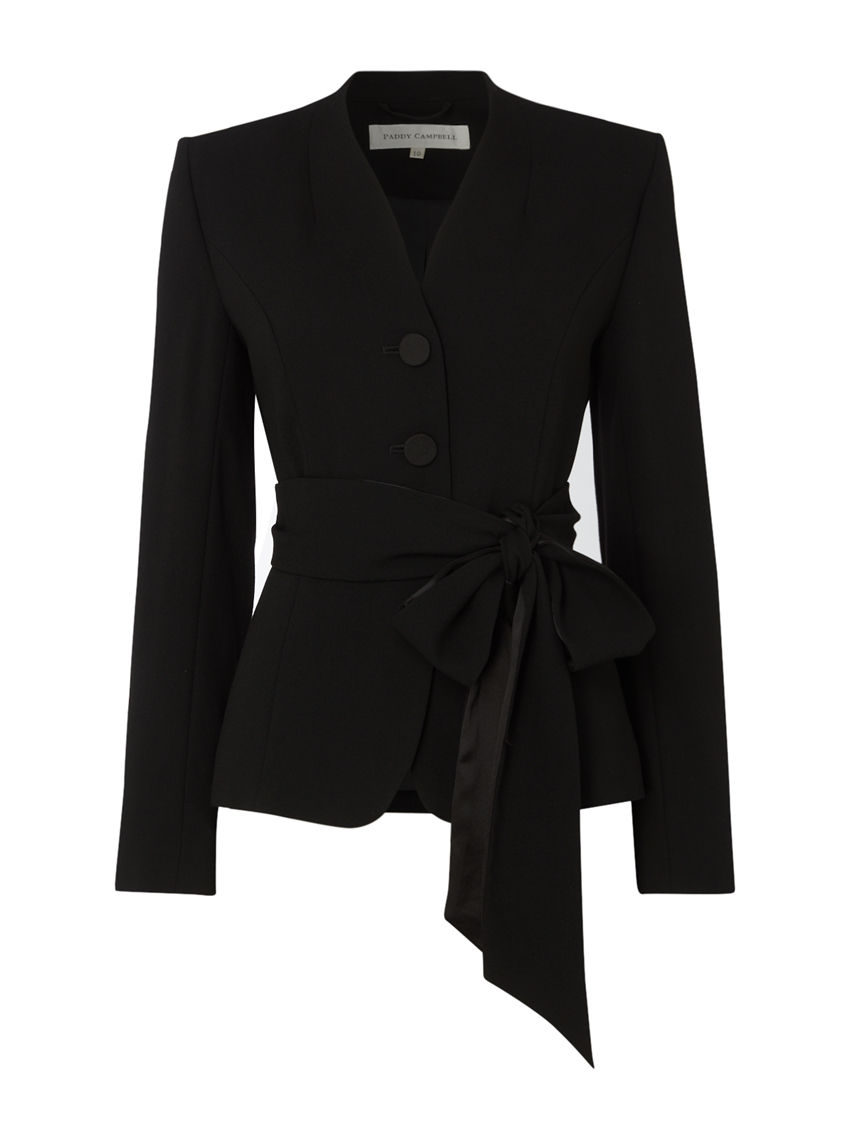 PADDY CAMPBELL Faith high neck black wool crepe jacket at Ede ...