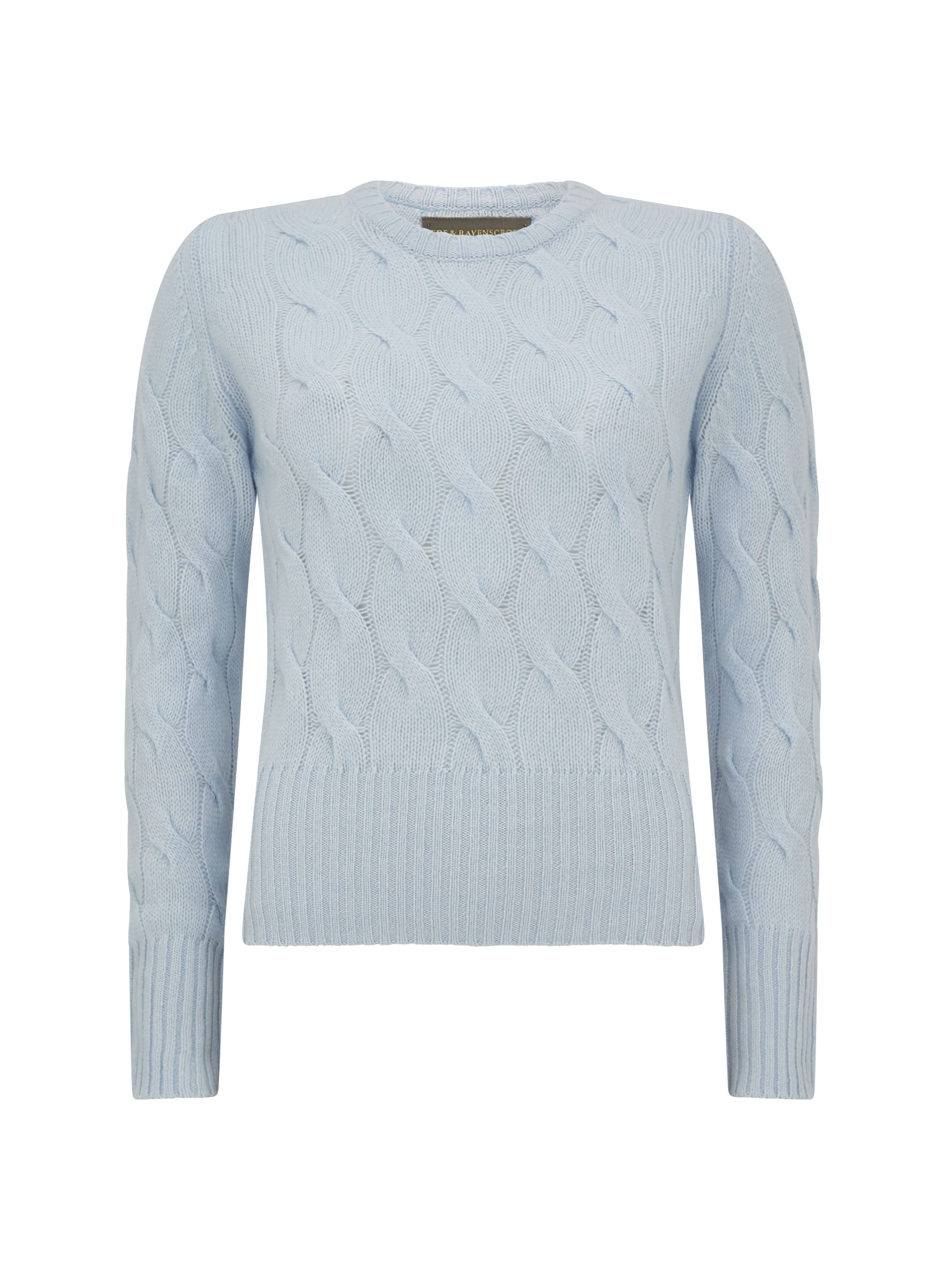 EDE AND RAVENSCROFT Keryn Cable Knit Round Neck Cashmere Sweater Pale ...